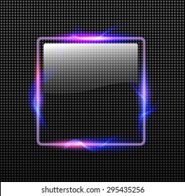 Abstract background transparent glossy button with neon lights around, vector illustration.