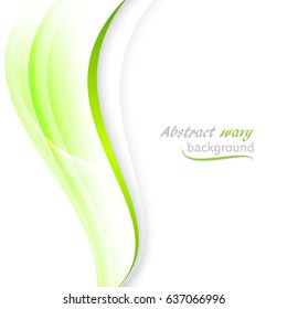 Abstract background with transparent green wavy lines. Vector illustration.