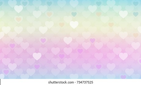 Abstract background, transparent heart shape on pastel pink,yellow and blue gradient