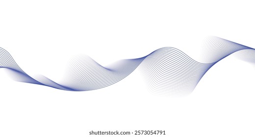 Abstract Background with Transparent Light Blue Wave Line on White Backdrop. Creative Line Art for Design of Covers, Banners, Flyers, Landing Pages. Template with Smooth Wavy Horizontal Curved Line.
