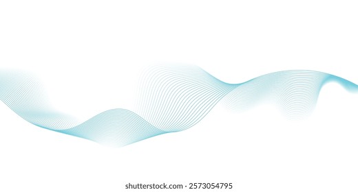 Abstract Background with Transparent Light Blue Wave Line on White Backdrop. Creative Line Art for Design of Covers, Banners, Flyers, Landing Pages. Template with Smooth Wavy Horizontal Curved Line.
