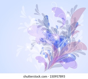 Abstract background with transparent ornament and glowing stars