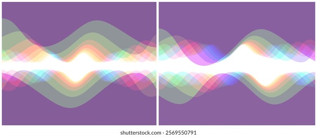 Abstract background with transparent overlapping waves with horizontal mirror reflection effect. Dynamic vector illustration for brochure, poster, presentation, flyer, cover or banner.
