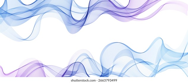 Abstract Background, Transparent Waved Lines. Soft Blue and Pink Smoke Wave BG. Rainbow Spectrum Colorful Gradient Flowing Wavy Lines. Vector illustration.