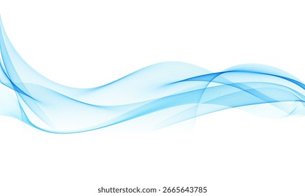 Fondo Abstractas, líneas onduladas transparentes. Ola de humo azul. Líneas onduladas que fluyen degradadas. Ilustración vectorial.