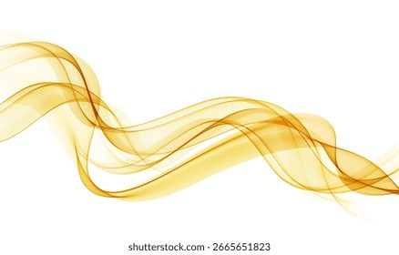 Fondo Abstractas, líneas onduladas transparentes. Oro Amarillo Naranja Smoke Wave. Líneas onduladas que fluyen degradadas. Ilustración vectorial.