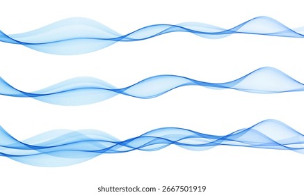 Fondo Abstractas, líneas onduladas transparentes. Azul suave Smoke Wave BG. Gradiente colorido que fluye líneas onduladas. Ilustración vectorial.