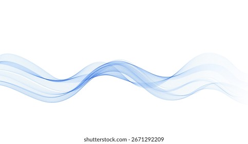 Fundo abstrato, linhas onduladas transparentes. Onda de fumaça azul suave BG. Gradiente colorido fluindo linhas onduladas. Ilustração vetorial.
