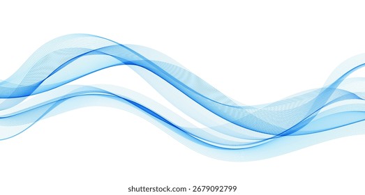 Fundo abstrato, linhas onduladas transparentes. Onda de fumaça azul suave BG. Gradiente colorido fluindo linhas onduladas. Ilustração vetorial.