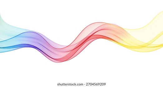 Fundo abstrato, linhas onduladas transparentes. Onda de fumaça de gradiente de espectro suave BG. Linhas Onduladas Coloridas Fluindo Em Arco-Íris. Ilustração vetorial.