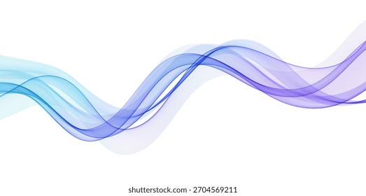 Abstrakter Hintergrund, transparente wellenförmige Linien. Weiche blaue lila Rauchwelle BG. Farbige Farbverlauf fließende Wellenlinien. Vektorgrafik.
