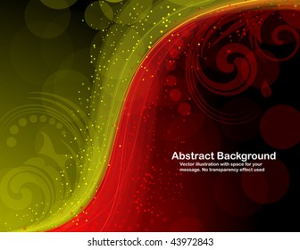 Abstract background with transparent waves, sparks and floral elements.