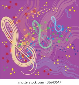 Abstract background with treble clef and rainbow splashes