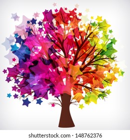 abstract background, tree with branches made of colorful stars.