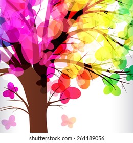 abstract background, tree with branches made of colorful butterflies.