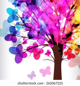 abstract background, tree with branches made of colorful butterflies.