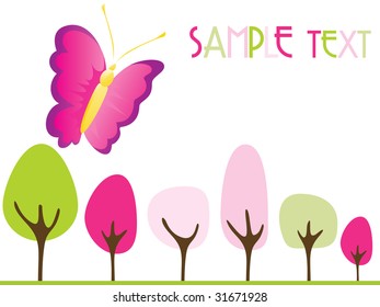abstract background with tree and isolated butterfly