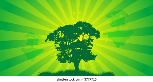 Abstract background with tree stars circles and rays