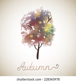 Abstract background with tree. Watercolor paint. Autumn theme. Can be used for card, invitation or some text.