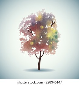 Abstract background with tree. Watercolor paint. Autumn theme. Can be used for card, invitation or some text.
