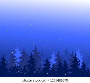 Abstract background with trees. Forest wilderness landscape. Template for your design works. Hand drawn vector illustration.
