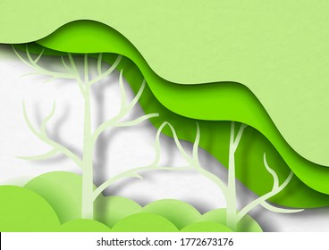 Abstract background in trees shape and paper cut style on white paper pattern background.