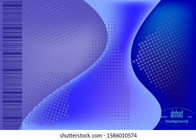 Abstract background with trendy blue hues and flowing liquid shapes, decor of sparkling stars. Vector illustration