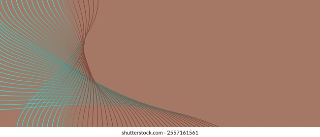 Abstract background in trendy color 2025 "Mocha Mousse". Wavy lines. Vector horizontal  format.