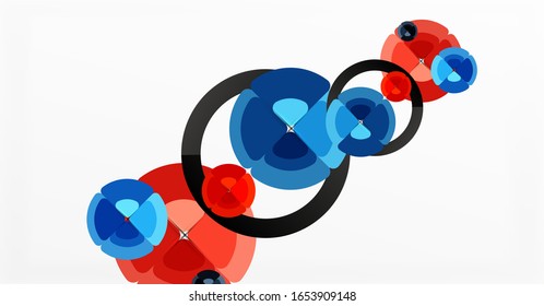 Abstrakter Hintergrund, trendige Farbkreise geometrische Zusammensetzung. Vektorillustration-Illustration für Bildschirmhintergrund, Banner, Hintergrund, Karte, Buchillustration, Landungsseite