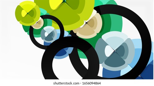 Fundo abstrato, cores na moda círculos composição geométrica. Ilustração vetorial para papel de parede, banner, plano de fundo, cartão, ilustração de livro, página inicial