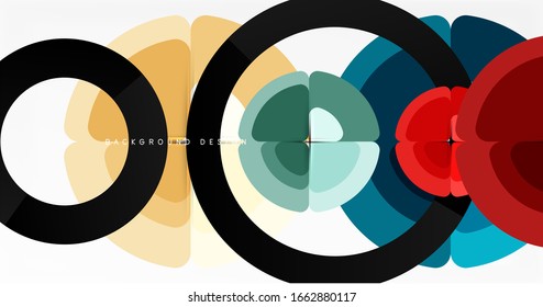 Fundo abstrato, cores na moda círculos composição geométrica. Ilustração vetorial para papel de parede, banner, plano de fundo, cartão, ilustração de livro, página inicial