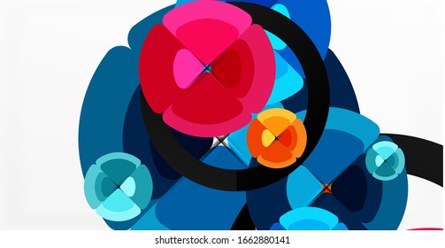 Abstrakter Hintergrund, trendige Farbkreise geometrische Zusammensetzung. Vektorillustration-Illustration für Bildschirmhintergrund, Banner, Hintergrund, Karte, Buchillustration, Landungsseite