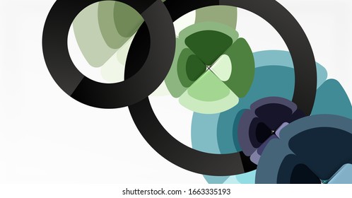 Fundo abstrato, cores na moda círculos composição geométrica. Ilustração vetorial para papel de parede, banner, plano de fundo, cartão, ilustração de livro, página inicial