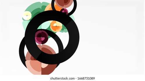 Fundo abstrato, cores na moda círculos composição geométrica. Ilustração vetorial para papel de parede, banner, plano de fundo, cartão, ilustração de livro, página inicial