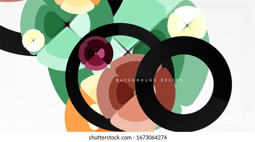 Abstrakter Hintergrund, trendige Farbkreise geometrische Zusammensetzung. Vektorillustration-Illustration für Bildschirmhintergrund, Banner, Hintergrund, Karte, Buchillustration, Landungsseite