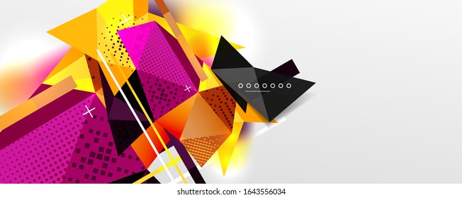 Abstrakter Hintergrund - trendiger Low-Poly-Dreieck formt polygonales Muster, geometrische dynamische Komposition mit Kopienraum. Vektorillustration-Illustration für Bildschirmhintergrund, Banner, Hintergrund, Karte, Buchillustration