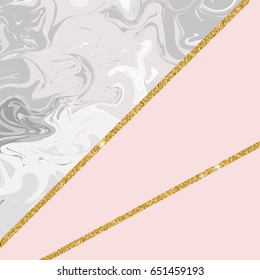 Abstract Background With Trendy Marble And Gold Glitter Lines