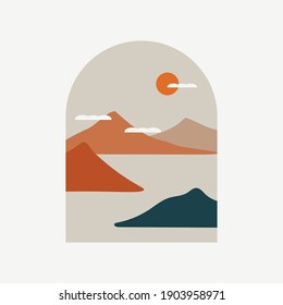 Antecedentes abstractos. Ilustración vectorial contemporánea de postal moderna de moda. Cada fondo está aislado, Montaña de arte mural, playa, luna. Colores pasteles.