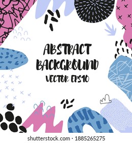 Abstrakter Hintergrund im trendigen Stil mit botanischen und geometrischen Elementen, Texturen. Natürliche Pastellfarben. 