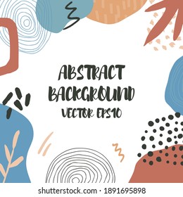 Abstract background in trendy style with botanical and geometric elements, textures. Natural pastel colours. 