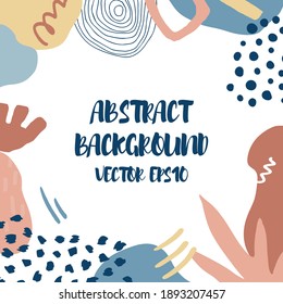 Abstract background in trendy style with botanical and geometric elements, textures. Natural pastel colours. 