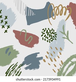 Abstract background in trendy style with botanical and geometric elements, textures. Natural pastel colours. 