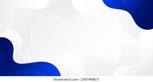 Abstract background with trendy wavy geometric elements. Dynamic white and blue gradient color composition. Vector illustration