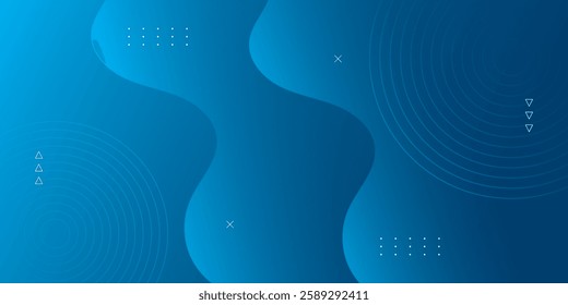 Abstract background with trendy wavy geometric elements. Dynamic blue gradient color composition. Vector illustration