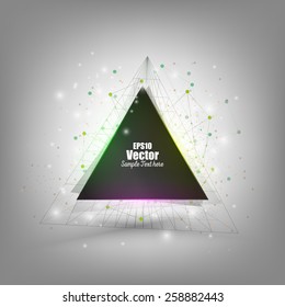 Abstract background with triangle banner. Connection background with place for text. Molecule structure, background for communication, vector illustration. 