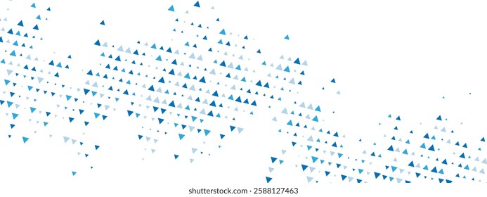Abstract background with triangle mosaic. Features a chaotic arrangement of particles, geometric linear dot pattern. Blue vector illustration for banners, posters, websites, social media.