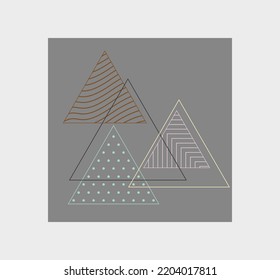 Abstract background. Triangle various shapes and doodle objects. Trendy modern contemporary vector illustration. Every background is isolated. Pastel color. Eps10 Vestor