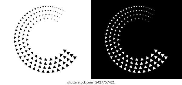 Abstract background with triangles in circle. Art design spiral as logo or icon. A black figure on a white background and an equally white figure on the black side.