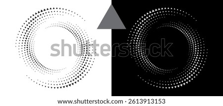 Abstract background with triangles in circle. Art design spiral as logo or icon. A black figure on a white background and an equally white figure on the black side.