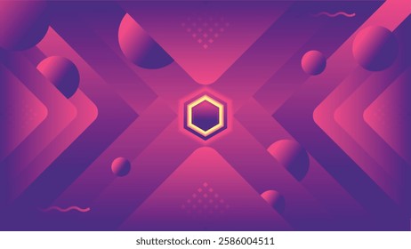 Abstract background with triangles dots hexagonal in the center,purple,yellow,orange color 